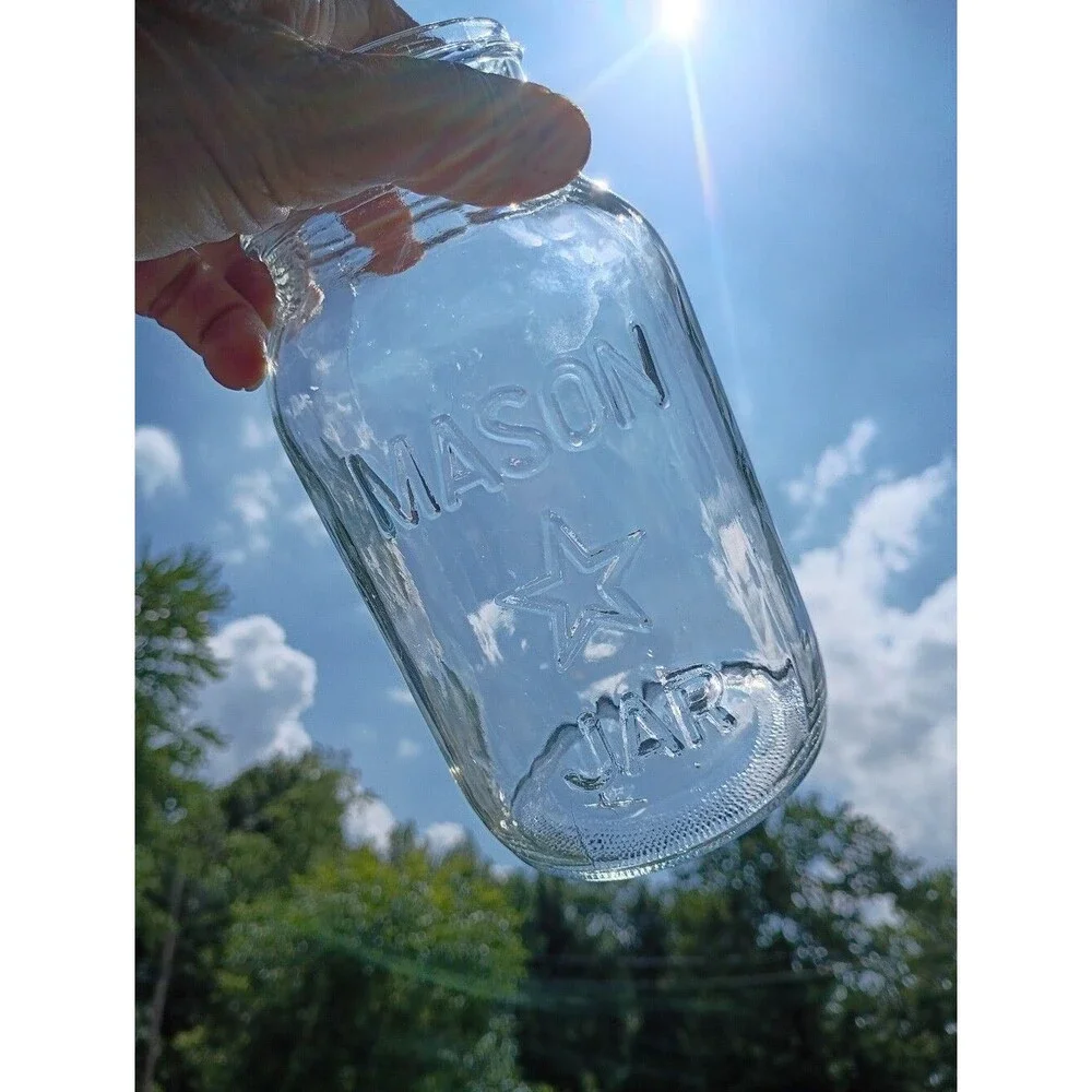 Vintage STAR Mason Jars Clear Glass Set of 2 Embossed Seals & Rims Included 70's